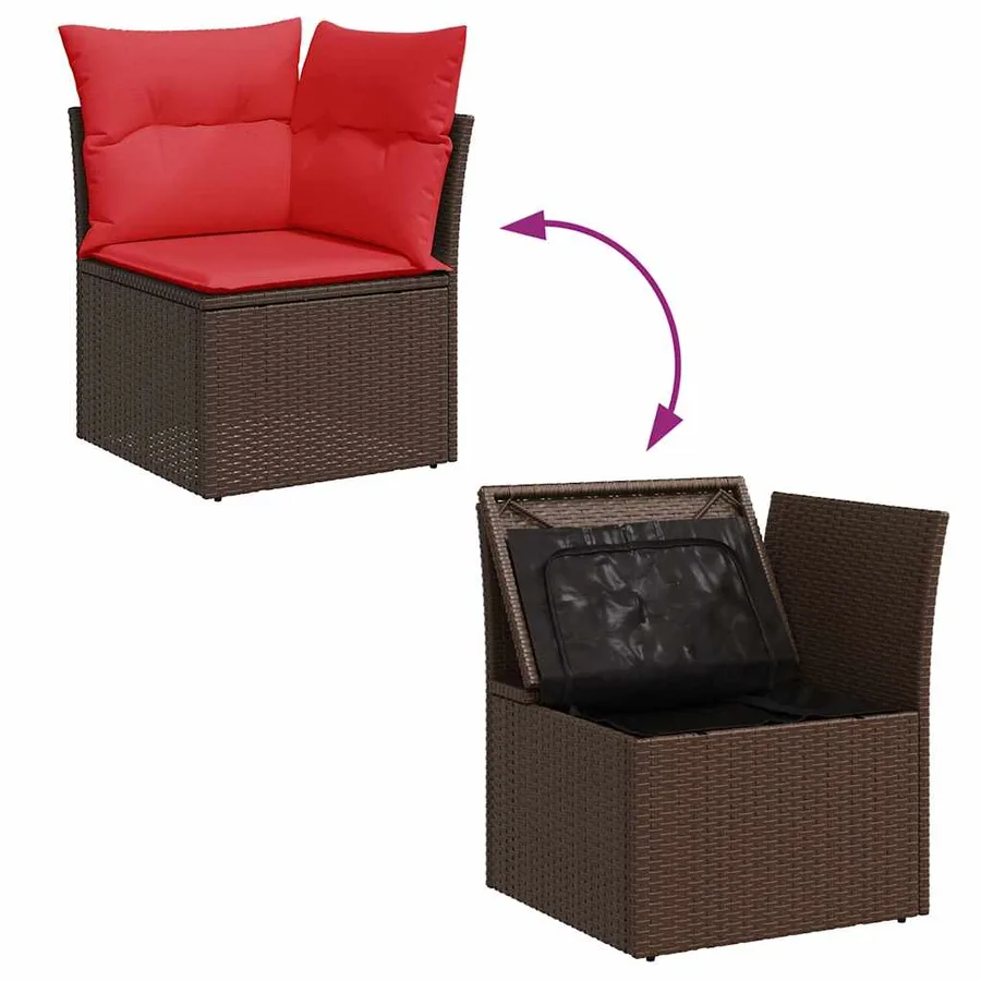 Salon de jardin avec coussins 6 pcs marron résine tressée - 8