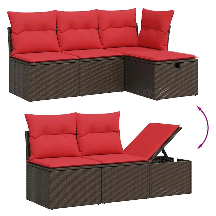 Ensemble de canapé de jardin 6 pcs avec coussins marron résine tressée - 7