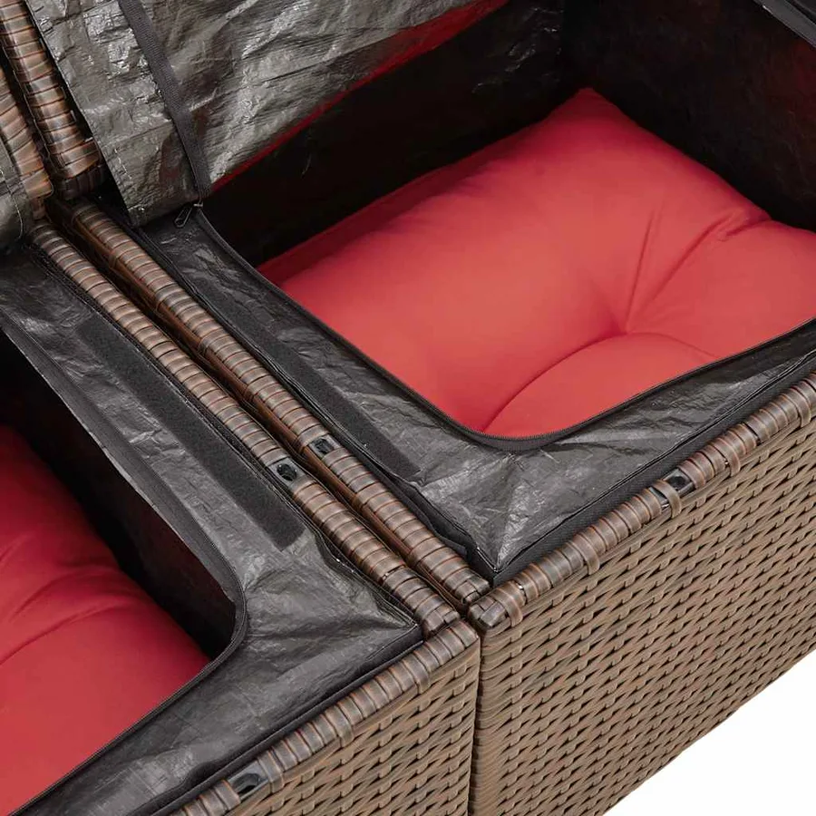 Salon de jardin 6 pcs avec coussins marron résine tressée - 14