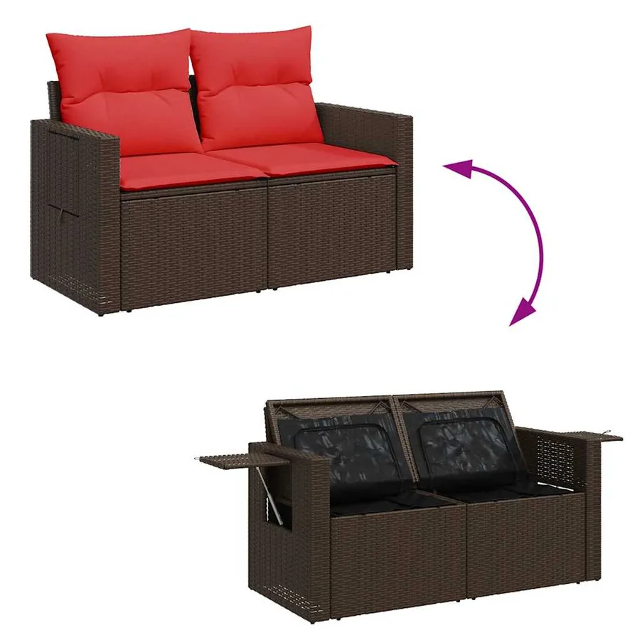 Salon de jardin 6 pcs avec coussins marron résine tressée - 8