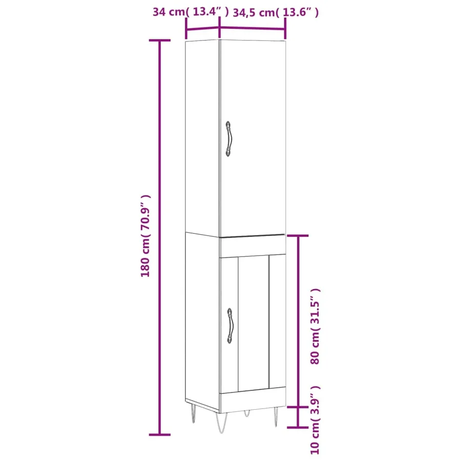 Buffet haut Sonoma gris 34,5x34x180 cm Bois d'ingénierie - 13