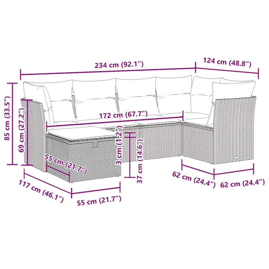 Salon de jardin avec coussins 6 pcs marron résine tressée - 11