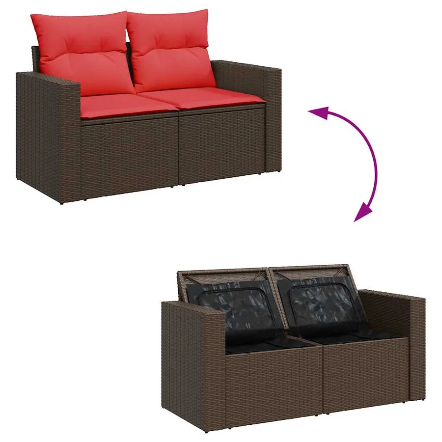 Salon de jardin 4 pcs avec coussins marron résine tressée - 8