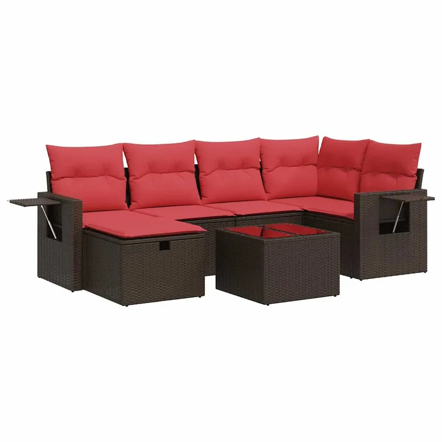 Salon de jardin avec coussins 7 pcs marron résine tressée - 2