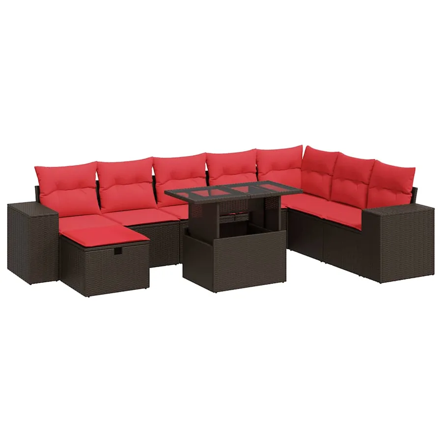 Salon de jardin avec coussins 9 pcs noir résine tressée acacia - 2