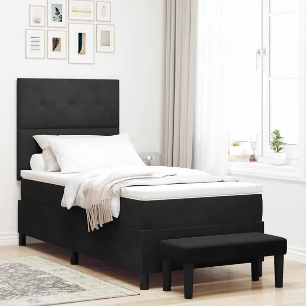 Lit à ressorts avec coussin Noir 200 x 90 cm Velours