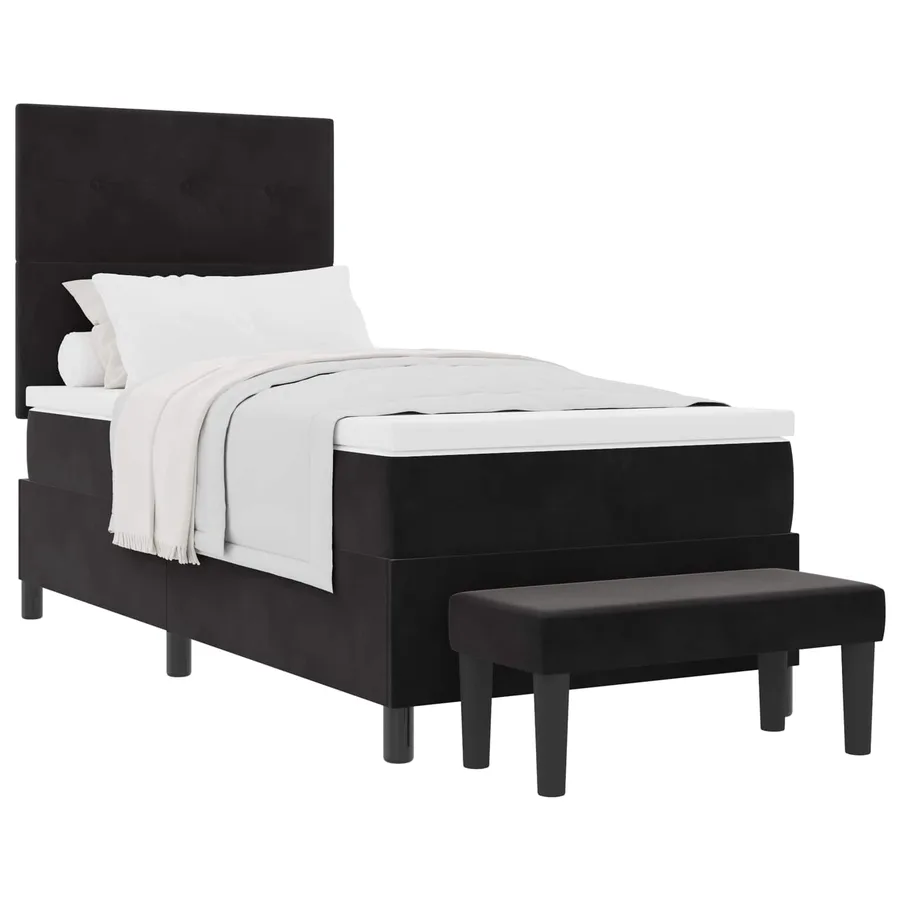 Lit à ressorts avec coussin Noir 200 x 90 cm Velours - 2