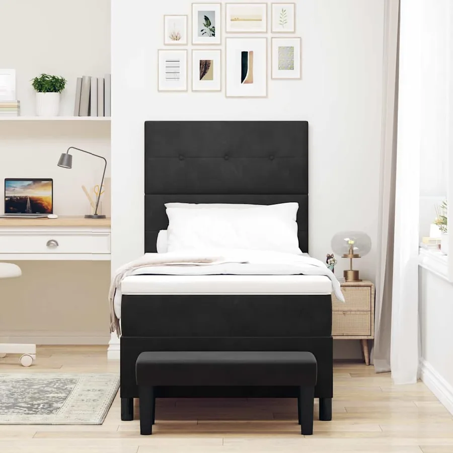 Lit à ressorts avec coussin Noir 200 x 90 cm Velours - 3