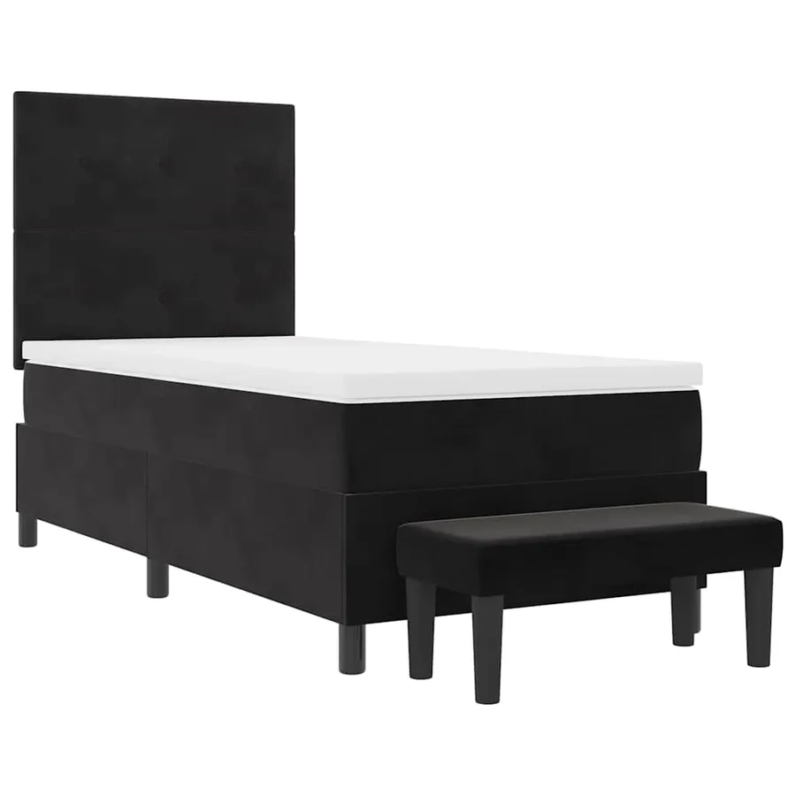 Lit à ressorts avec coussin Noir 200 x 90 cm Velours - 7
