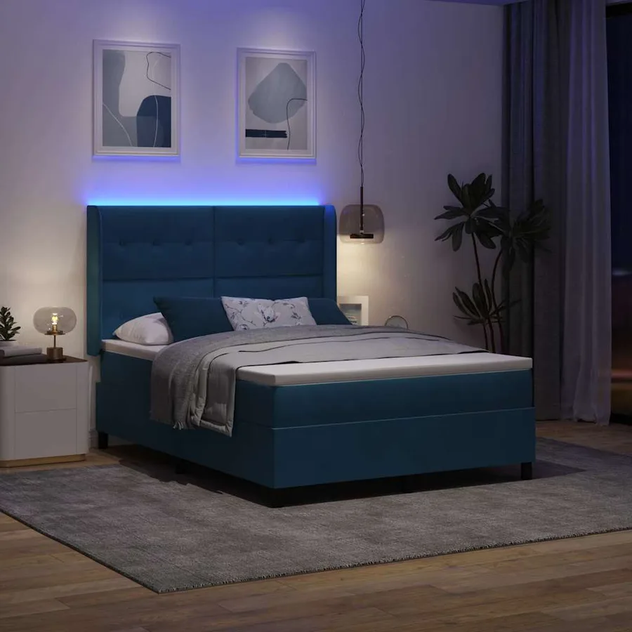 Lit à ressorts avec bandes LED Bleu 140 x 200 cm Velours - 5