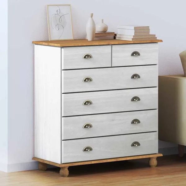 Commode ASKIM Blanc 91 x 40 x 95,5 cm Bois de pin massif