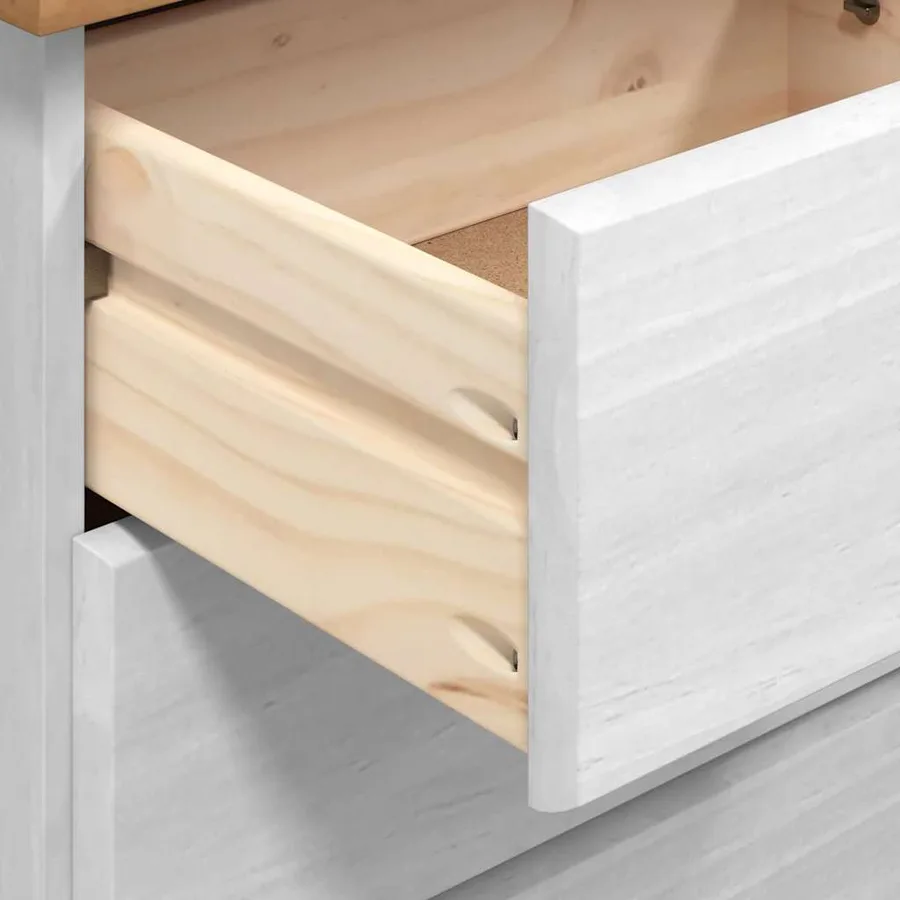 Commode ASKIM Blanc 91 x 40 x 95,5 cm Bois de pin massif - 9