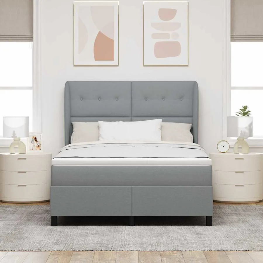 Lit à ressorts avec tête de lit Gris clair 140 x 190 cm tissu - 3