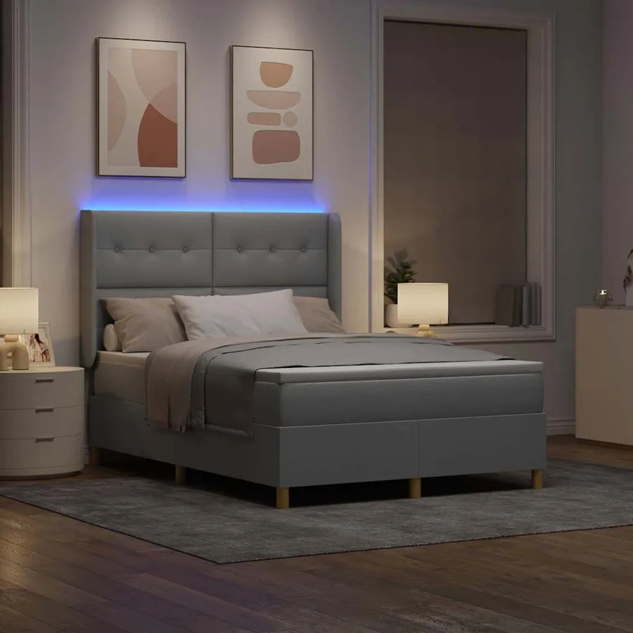 Lit à ressorts avec bandes LED Gris clair 140 x 190 cm tissu - 5