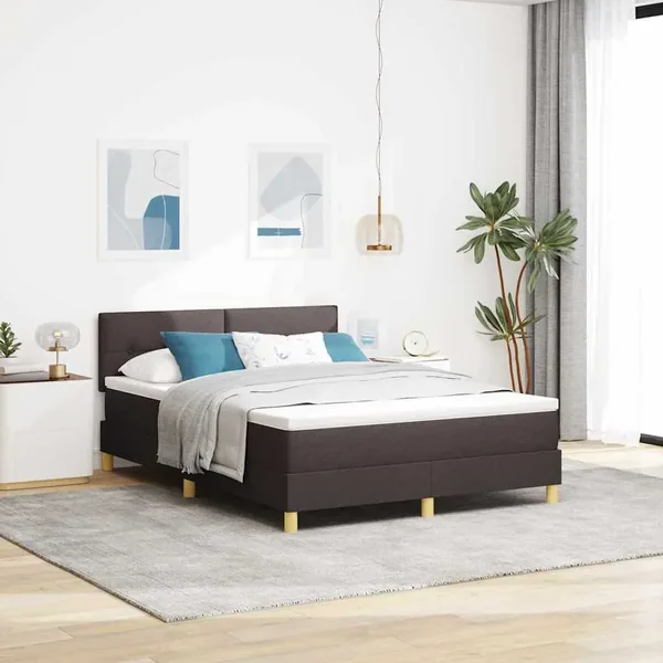 Lit à ressorts avec coussin Marron foncé 140 x 190 cm tissu