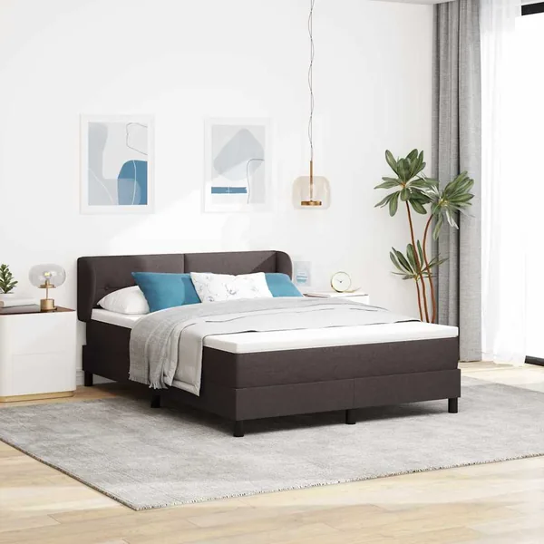 Lit à ressorts avec tête de lit Marron foncé 140 x 200 cm tissu