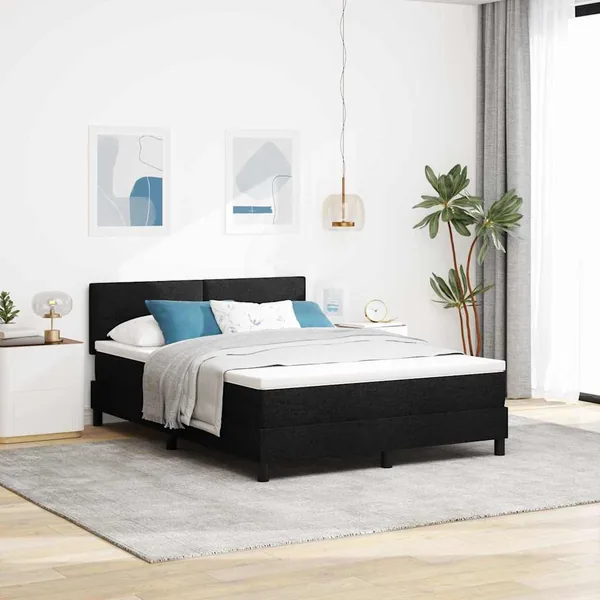 Lit à ressorts avec bandes LED Noir 160 x 200 cm tissu