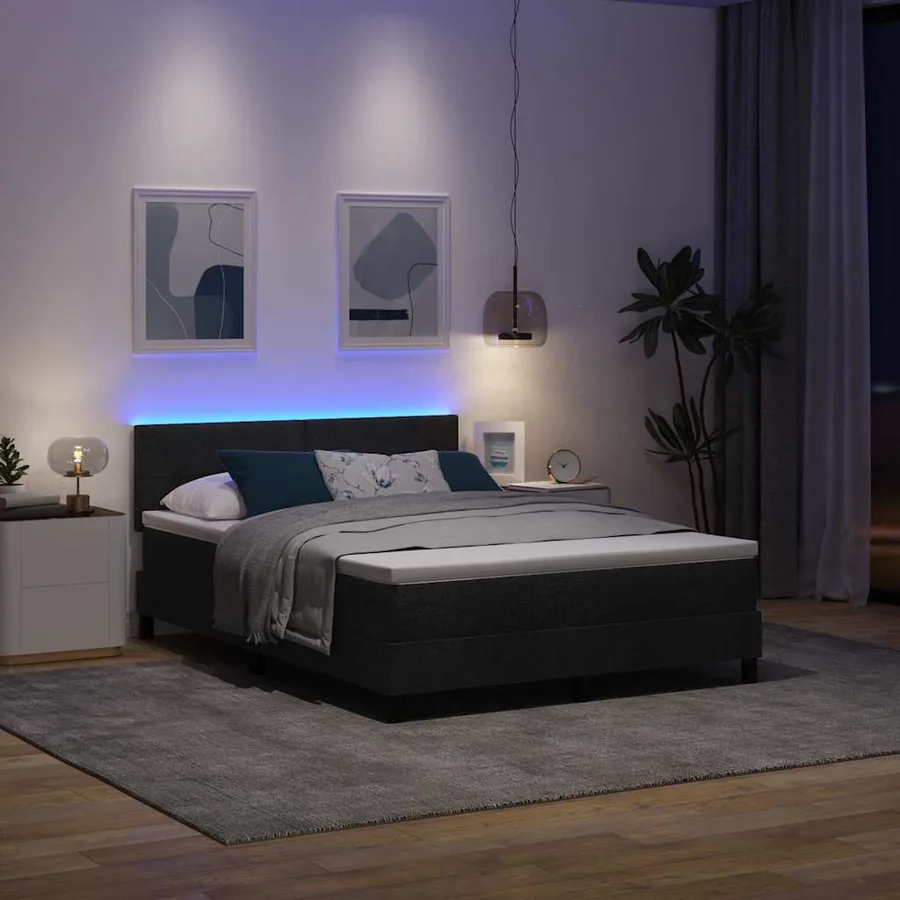 Lit à ressorts avec bandes LED Noir 160 x 200 cm tissu - 5