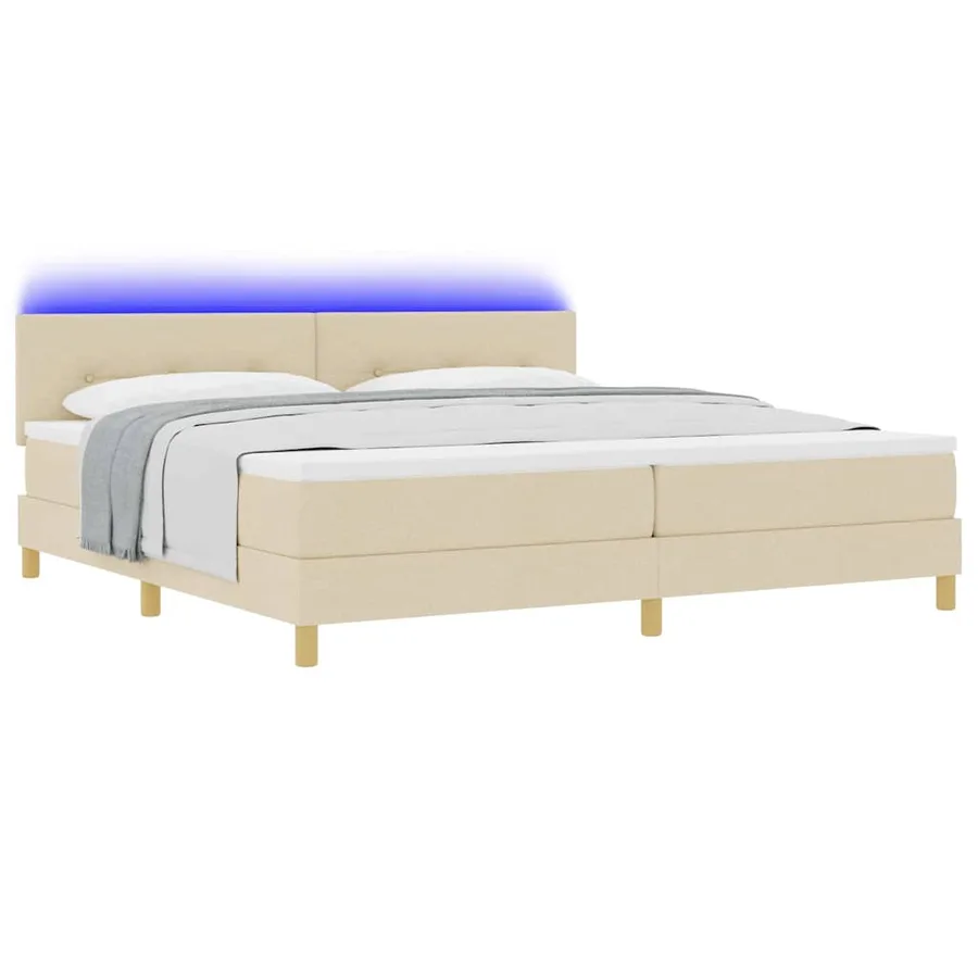 Lit à ressort LED avec coussin Crème 200 x 200 cm tissu - 3
