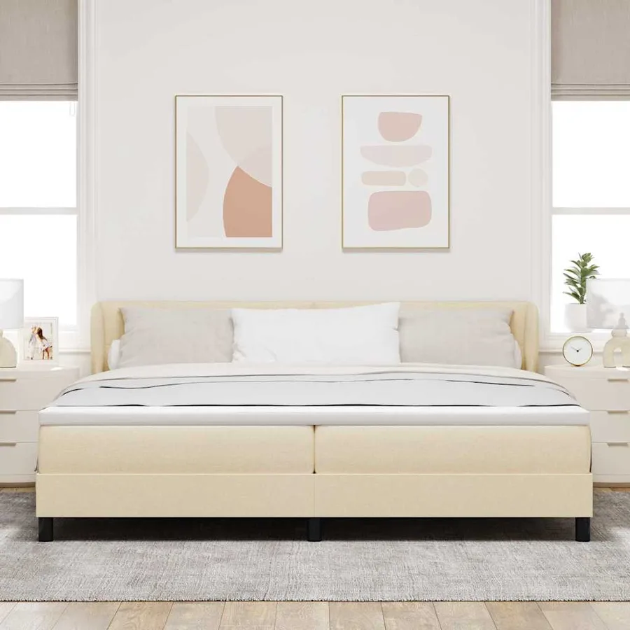Lit à ressorts avec tête de lit Crème 200 x 200 cm tissu - 3