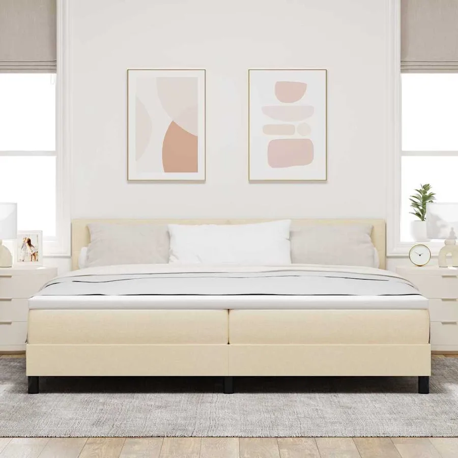 Lit à ressorts avec tête de lit Crème 200 x 200 cm tissu - 3