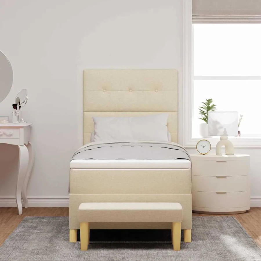 Lit à ressorts avec tête de lit Crème 200 x 100 cm tissu - 3
