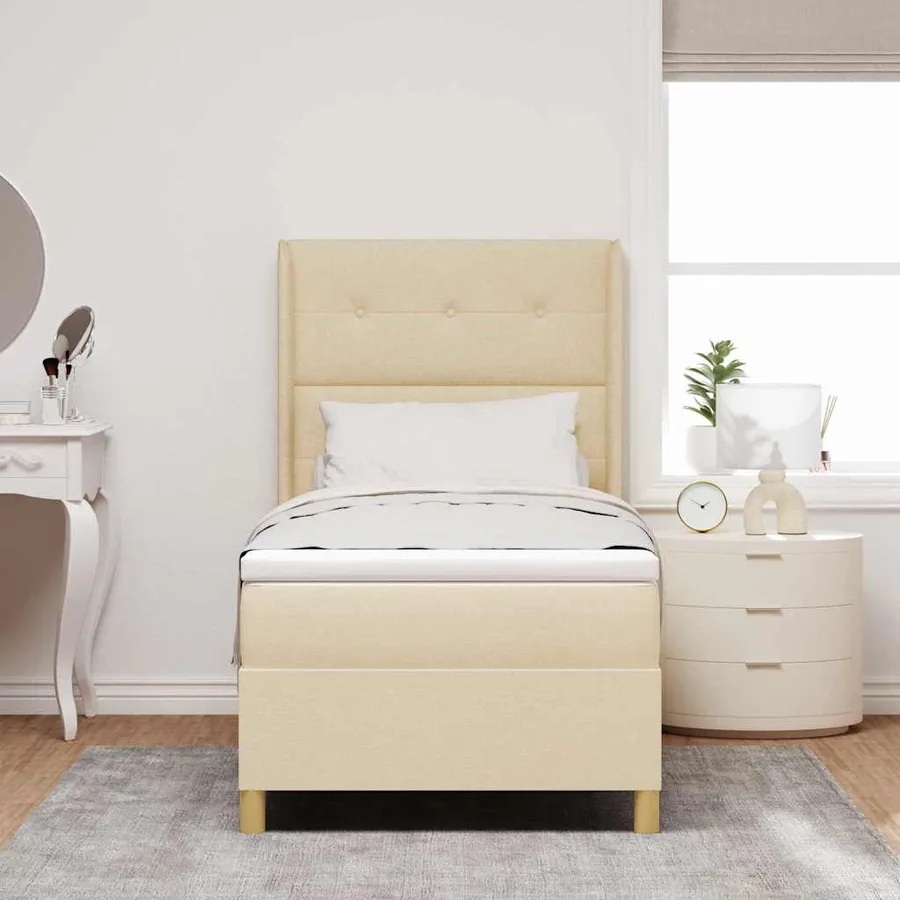 Lit à ressorts avec bandes LED Crème 100 x 200 cm tissu - 4