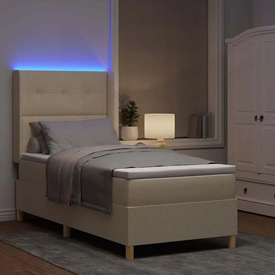 Lit à ressorts avec bandes LED Crème 100 x 200 cm tissu - 5