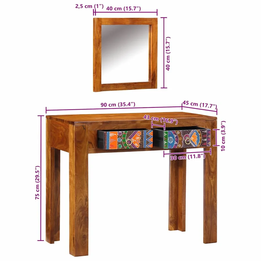 Table de Toilette Marron 90 x 45 x 75 cm Bois d'Acacia Massif - 16
