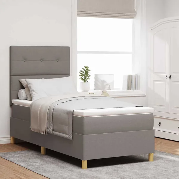 Lit à ressort LED avec tête de lit Taupe 90 x 200 cm tissu