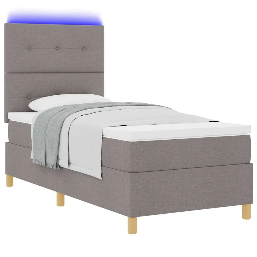 Lit à ressort LED avec tête de lit Taupe 90 x 200 cm tissu - 3