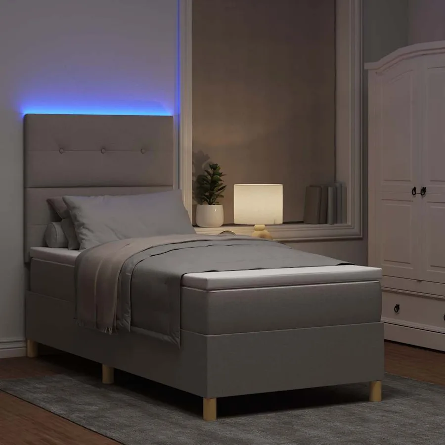 Lit à ressort LED avec tête de lit Taupe 90 x 200 cm tissu - 5