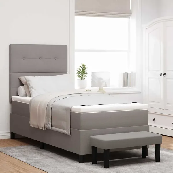 Lit à ressorts avec tête de lit Taupe 90 x 190 cm tissu