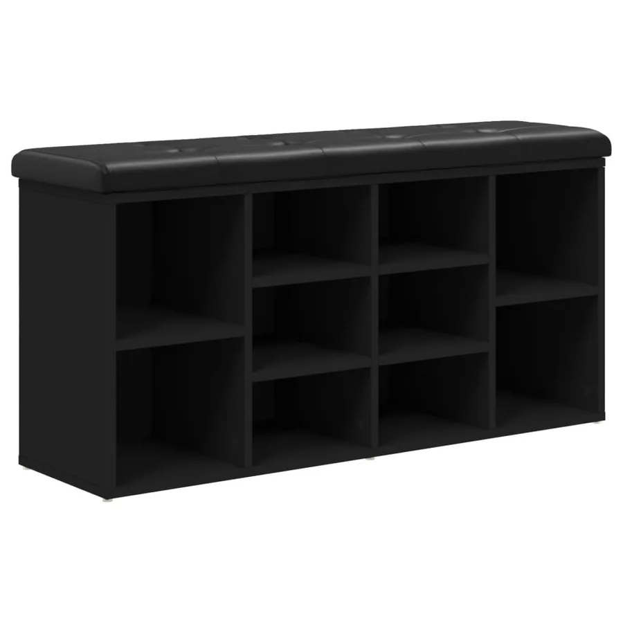 Banc à chaussures noir 102x32x50 cm bois d'ingénierie - 2
