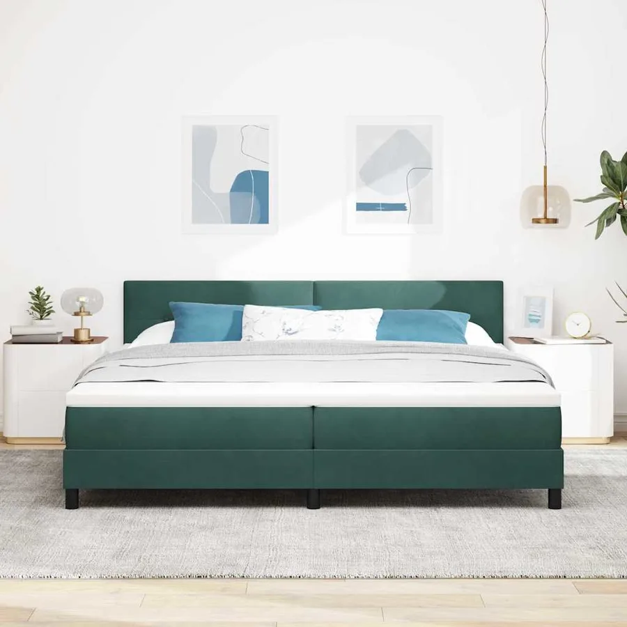 Lit à ressort LED Vert foncé 200 x 200 cm Velours - 4