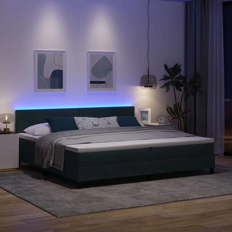 Lit à ressort LED Vert foncé 200 x 200 cm Velours - 5