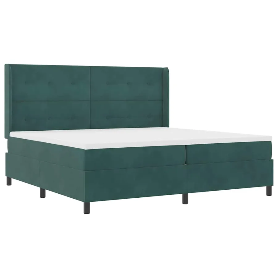 Lit à ressorts avec tête de lit Vert foncé 200 x 200 cm Velours - 4