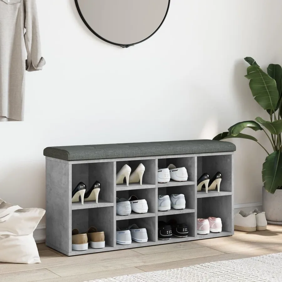 Banc à chaussures gris béton 102x32x50 cm bois d'ingénierie - 3