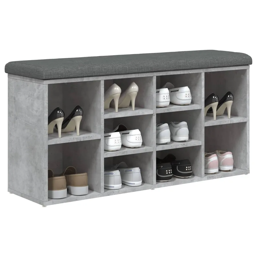 Banc à chaussures gris béton 102x32x50 cm bois d'ingénierie - 7