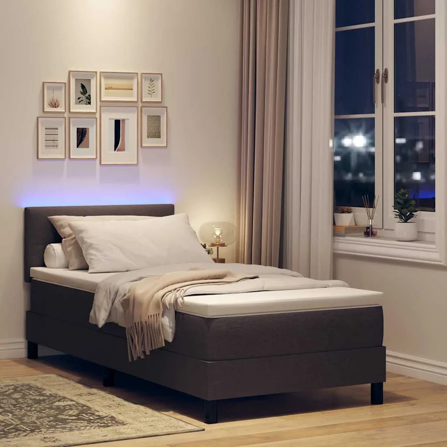 Lit à ressorts avec bandes LED Marron foncé 90 x 190 cm tissu - 5