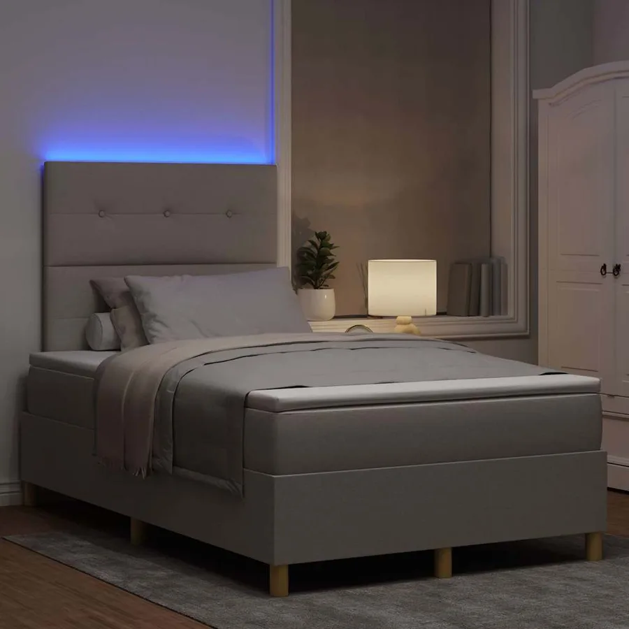 Lit à ressort LED avec coussin Taupe 120 x 200 cm tissu - 5