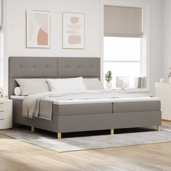Lit à ressort LED avec tête de lit Taupe 200 x 200 cm tissu