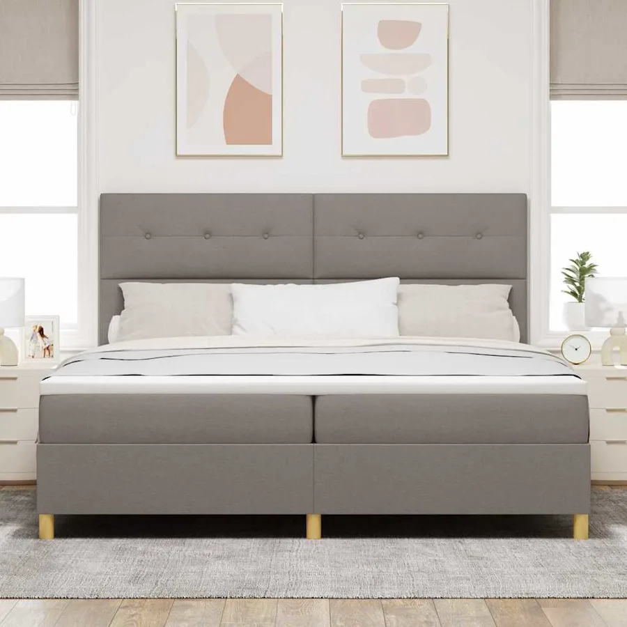 Lit à ressort LED avec tête de lit Taupe 200 x 200 cm tissu - 4
