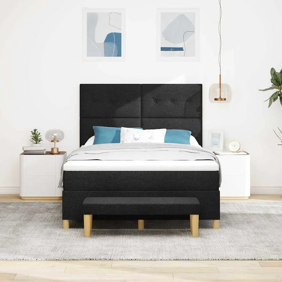 Lit à ressorts avec tête de lit Noir 200 x 140 cm tissu - 3