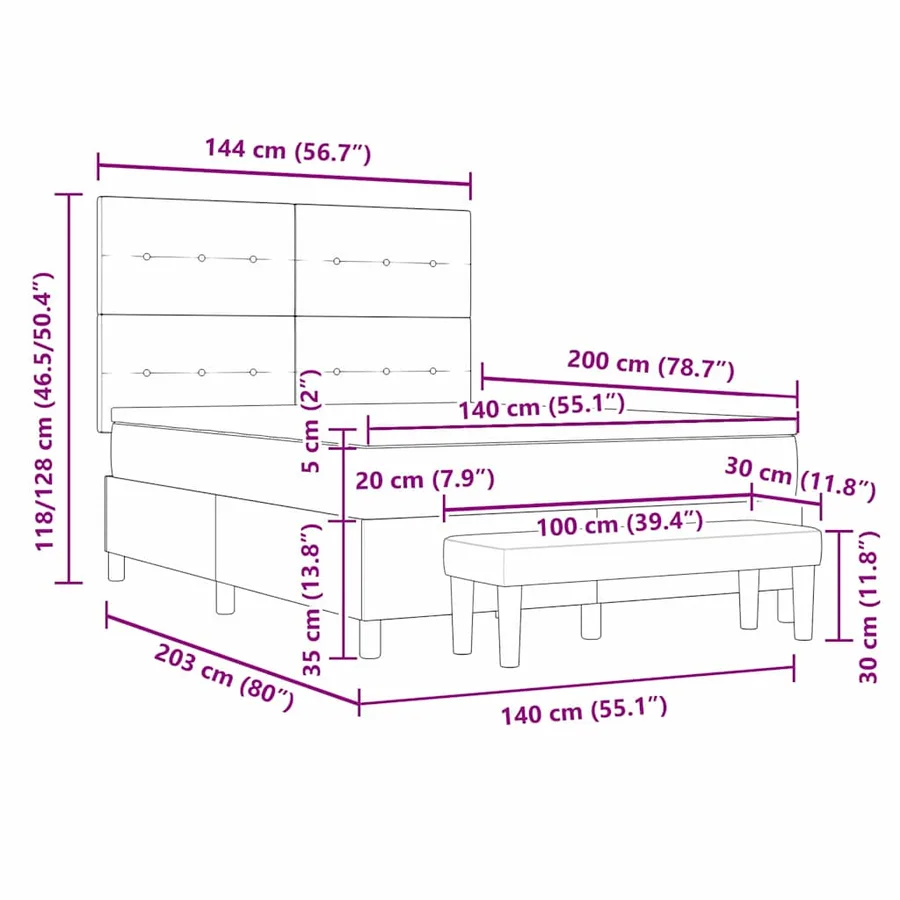 Lit à ressorts avec tête de lit Noir 140 x 200 cm tissu - 13