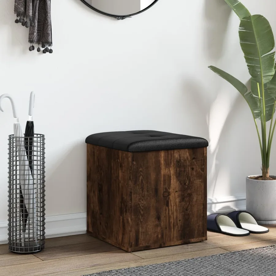 Banc de rangement chêne fumé 42x42x45 cm bois d'ingénierie - 3