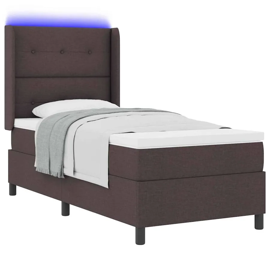 Lit à ressort LED Marron foncé 80 x 200 cm tissu - 3