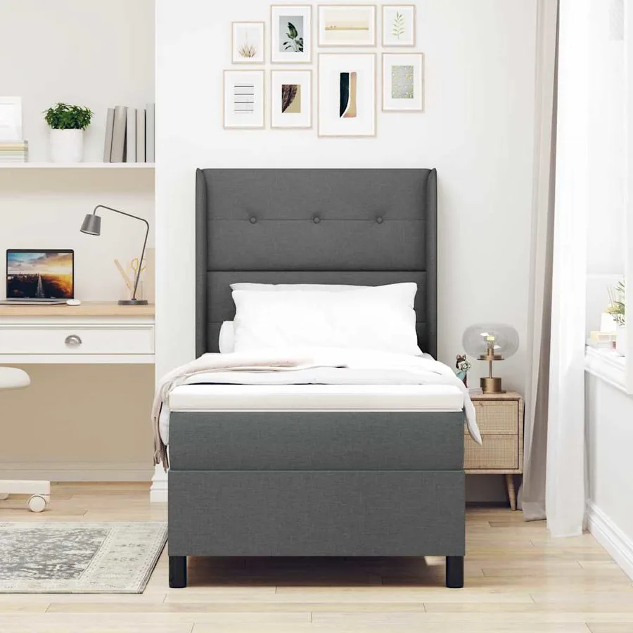 Lit à ressort LED avec tête de lit Gris foncé 80 x 200 cm tissu - 4
