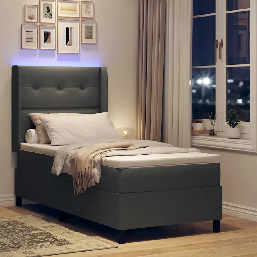 Lit à ressort LED avec tête de lit Gris foncé 80 x 200 cm tissu - 5