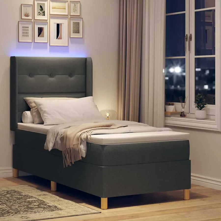 Lit à ressorts avec bandes LED Gris 80 x 200 cm tissu - 5